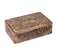 Ajuny Caja decorativa de madera hecha a mano con tallas del árbol de la vida, color marrón, uso multiusos como almacenamiento de joyas, caja de reloj, ideal para regalos, 20,3 x 12,7 cm