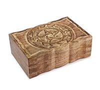 Ajuny Caja Decorativa de Madera Tallada a Mano con Tallas de Estrellas y Luna uso Multiusos Soporte Para Almacenamiento de Joyas Recuerdo Cofre del Tesoro de Viaje Regalos - 9x6 pulgadas