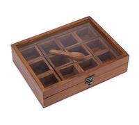 Ajuny Caja Especias de Madera Tapa Vidrio 12 No Fijo Compartimentos/Cuchara