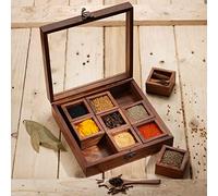 Ajuny Caja Especias de Madera Tapa Vidrio 9 Non Fijo Compartimentos/Cuchara