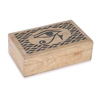 Ajuny Caja Joyero de Madera 8x5 Pulgadas, Cofre del Tesoro Decorativo con Ojo de la Verdad Tallado a Mano, Organizador de Joyas, Recuerdos y Relojes, Regalo Espiritual para Mujer y Hombre