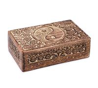 Ajuny Caja Joyero de Madera de Mango 8x5, Cofre Decorativo Tallado a Mano Tai Chi, Organizador de Joyas y Relojes, Caja de Recuerdos Espiritual, Regalo para Mujer y Hombre