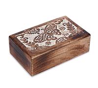 Ajuny Caja Joyero de Madera de Mango 8x5 Pulgadas, Cofre Decorativo Blanco Marrón con Mariposas Talladas, Organizador de Joyas, Baratijas y Recuerdos, Regalo para Mujer y Amantes de las Mariposas