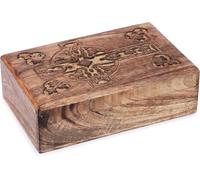 Ajuny Caja Joyero de Madera de Mango 8x5 Pulgadas, Cofre Decorativo con Cruz Celta Tallada a Mano, Organizador de Joyas y Recuerdos, Cofre del Tesoro Multiusos, Regalo Espiritual