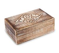 Ajuny Caja Joyero de Madera de Mango 8x5 Pulgadas, Cofre Decorativo Marrón y Blanco con Diamantes Tallados, Organizador de Joyas y Relojes, Caja de Regalo Elegante para Mujer
