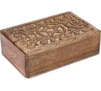 Ajuny Caja Joyero de Madera de Mango 8x5 Pulgadas, Cofre del Tesoro Decorativo con Luna y Estrellas Talladas a Mano, Organizador de Joyas y Recuerdos, Caja para Baratijas, Regalo para Niñas y Mujeres