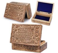 Ajuny Caja Joyero de Madera de Mango con Flores Celtas Talladas a Mano, Cofre Decorativo Multiusos para Joyas, Baratijas y Relojes, Caja de Recuerdos Vintage, Regalo para Mujer y Hombre