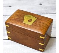 Ajuny Caja para Naipes de Madera de 2 Pisos con 2 Barajas, Estuche Organizador con Diseño de As en Latón, Caja Decorativa para Cartas de Juego, Idea de Regalo para Hombre y Mujer, 12,5 x 7,5 cm