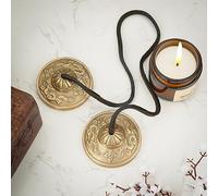 Ajuny Campanas Tibetanas Tingsha de Latón para Meditación y Yoga - Platillos Budistas Manjira en Relieve, Sonido Claro y Resonante, 6 cm, Instrumento Musical Espiritual, Set de 2
