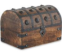 Ajuny Cofre del Tesoro de Madera Hecho a Mano, Caja Decorativa para Joyas y Recuerdos, Baúl Pirata con Tiras de Concha, Joyero Rústico Vintage con Pestillo para Regalo 23 x 15 x 15 cm