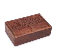 Ajuny Cofre del Tesoro de Madera Sheesham Tallado a Mano con Árbol, Joyero Decorativo Marrón, Caja Organizadora Multiusos para Joyas y Recuerdos, Regalo Hombre y Mujer, 20,3 x 12,7 cm