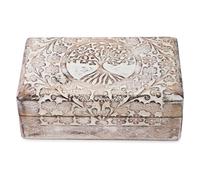Ajuny Cofre del tesoro decorativo tallado a mano de madera de 8 x 5 pulgadas, diseño de árbol de la vida, versátil, se puede utilizar como almacenamiento de joyas, caja de reloj, ideal como regalo