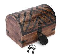 Ajuny Cofre Del Tesoro Pirata de Madera con Cerradura y Llave Organizador de Recuerdos Vintage Artesanal con Tiras de Conchas Baratijas y Regalos 23 x 15 cm