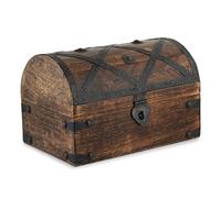 Ajuny Cofre del Tesoro Pirata de Madera de Mango Hecho a Mano, Caja Decorativa Vintage con Tiras de Concha, Joyero y Organizador para Recuerdos Baratijas y Regalo 23 x 15 x 15 cm