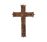 Ajuny Cruz de madera de mango tallada a mano con diseño celta cristiano para colgar en la pared, rústico, vintage, religioso, católico, cruz de oración para iglesia, capilla, sala de estar, altar o