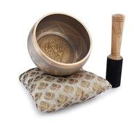 Ajuny Cuenco budista tibetano para cantar, Shree Ganesha, sonido de meditacion de campana OM beige, 4 pulgadas de diametro para accesorios de relajacion y meditacion, palo y cojin incluidos