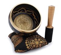 Ajuny Cuenco budista tibetano para cantar, Shree Ganesha, sonido de meditacion de campana OM negra, 4 pulgadas de diametro para accesorios de relajacion y meditacion, palo y cojin incluidos