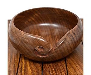Ajuny Cuenco para Lana de Madera | Hecho a Mano Yarn Bowl con Espiral Profunda y Orificios | Organizador y Soporte de Ovillos Antienredos para Tejer, Crochet y Ganchillo | Regalo para Tejedores