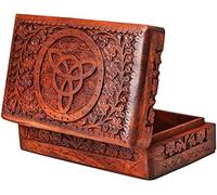 Ajuny Hecho A Mano Madera Joyas Caja Con Tallada Floral Celta Diseño 8x5