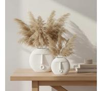 Ajuny Jarrones de Cerámica Diseño Cara, Juego de 2, Blanco - Jarrones Decorativos Modernos para Hierba de la Pampa, Flores Secas y Flores, Centro de Mesa para Salón, Boda, Fiesta y Oficina