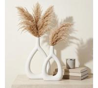 Ajuny Jarrones de Cerámica Diseño Ovalado, Juego de 2, Blanco - Jarrones Decorativos Modernos para Hierba de la Pampa, Flores Secas y Flores, Centro de Mesa para Salón, Boda, Fiesta y Oficina