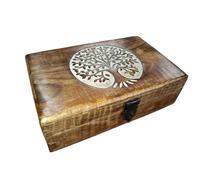Ajuny Joyería decorativa tallada a mano de madera para hombres y mujeres, árbol de la vida circular, recuerdo, organizador de viaje, cofre del tesoro, gran regalo, 20,3 x 12,7 cm