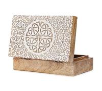 Ajuny Joyero de Madera Blanca 20×13×6,5 cm - Cofre Vintage con Nudo Celta (Triquetra), Organizador de Joyas y Relojes, Caja de Recuerdos Decorativa, Idea de Regalo