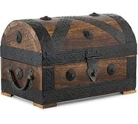 Ajuny Joyero de Madera con Forma de Cofre del Tesoro Pirata Organizador de Recuerdos Vintage Artesanal con Tiras de Conchas Perfecto para Collares Pendientes y Baratijas Caja de Regalo de 23 x 15 cm