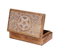 Ajuny Joyero de Madera de Mango 20×13×6,5 cm - Caja Vintage Tallada a Mano con Motivos de Estrella y Flor, Organizador de Joyas y Relojes, Caja de Recuerdos Decorativa, Idea de Regalo