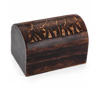 Ajuny Joyero de Madera de Mango Hecho a Mano, Caja para Joyas con Elefante Tallado, Organizador Decorativo Ovalado para Recuerdos Accesorios y Regalo Decoración Hogar 23 cm
