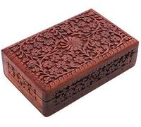 Ajuny Joyero de Madera Hecho a Mano 20,3 x 12,7 cm - Cofre Decorativo Tallado Floral, Caja Organizadora para Joyas y Recuerdos, Almacenamiento Multiusos, Regalo para Hombre y Mujer