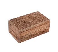 Ajuny Joyero de madera hecho a mano - Caja de almacenamiento antigua con tallado floral - Organizador versátil para joyas, relojes y recuerdos, cofre decorativo vintage, idea de regalo de 10 x 6 x 4