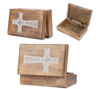 Ajuny Joyero De Madera Hecho A Mano Con Decorativo Diseño Blanco Cruz 8x5