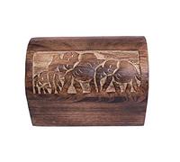 Ajuny Joyero de madera hecho a mano con diseño de elefante tallado a mano