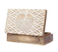 Ajuny Joyero de Madera Hecho a mano de - Caja Decorativa para con Grabado del árbol de la Vida - Organizador de Collares Anillos y Pendientes Cofre del Tesoro para Guardar Joyas - 8 x 5 pulgadas