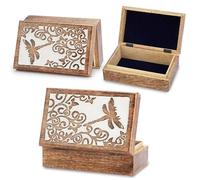 Ajuny Joyero De Madera Hecho A Mano, Decorativo Diseño Reptiles Blanco 8x5