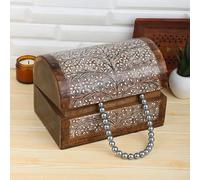 Ajuny Joyero de Madera para Guardar Pendientes Anillos Collares y Pulseras Diseño Floral Decorativo Tradicional Hecho a mano Organizador de Almacenamiento de Joyas (9 x 6 pulgada)