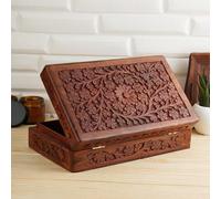 Ajuny Joyero de Madera Tallada a Mano 8x5 (20x13 cm) | Caja Decorativa con Diseño Floral | Cofre para Joyas y Recuerdos | Organizador Multiusos | Regalo para Mujer, Boda y Aniversario