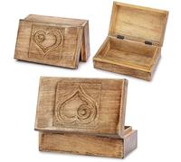 Ajuny Joyero De Madera Tallado A Mano Con Decorativo Diseño Corazón 8x5