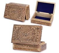 Ajuny Joyero de madera tallado a mano, diseño decorativo con estrellas y flores lunares, vintage, organizador de recuerdos, cofre de viaje, caja para bisutería, organizador de abalorios, ideal como