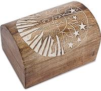 Ajuny Joyero decorativo de madera con diseño de estrella de sol en la tapa, multiusos, organizador de almacenamiento, soporte para abalorios, caja de reloj, ideal para regalos, color blanco, 9 x 6