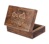 Ajuny Joyero Decorativo De Madera Hecho A Mano Con Tallas De Árbol Central Multiusos Para Guardar Recuerdos Viajes Regalos 8 X 5 Pulgadas