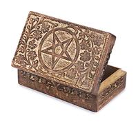 Ajuny Joyero Decorativo de Madera Tallada a Mano con Tallas de Círculos de Estrellas Organizador de Almacenamiento de Recuerdos Cofre del Estuche para Guardar Regalo - 8 x 5 pulgadas