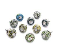 Ajuny Juego de 10 Botones de Cerámica Verde Pintados a Mano con Diseño Floral para Armarios de Cocina Cajones Pomos de Cerámica Hechos a Mano Pomos Decorativos