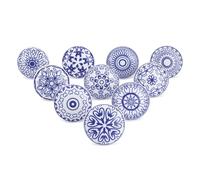 Ajuny Juego de 10 Pomos de Cerámica Azul y Blanco Estampados - Tiradores Decorativos para Armarios y Cajones de Cocina y Baño, Cómoda, Aparador y Muebles