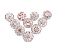 Ajuny Juego de 10 Pomos de Cerámica con Estampado Rojo y Blanco para Puertas de Armarios Cajones y Muebles para de Cocina Baños Aparadores Pomos Decorativos Hechos a mano
