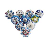 Ajuny Juego de 10 Pomos de Cerámica en Azul y Blanco para Armarios y Muebles Tiradores para Cocina Baño Cajones de Tocador Cofres Pomos Decorativos de Cerámica de Colores