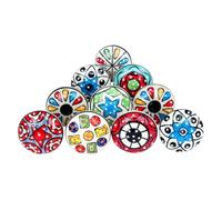 Ajuny Juego de 10 Pomos de Cerámica - Forma Redonda Multicolor - Tiradores para Armarios Muebles Cajones de Cocina Baño Tocador - Pomos Decorativos con Herrajes Cromados