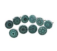 Ajuny - Juego de 10 pomos de cerámica verde para cómodas, cajones, armarios roperos, armarios de cocina y baño, hechos a mano