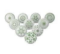Ajuny Juego de 10 Pomos de Cerámica Verde y Blanco Estampados - Tiradores Decorativos para Armarios y Cajones de Cocina y Baño, Cómoda, Aparador y Muebles